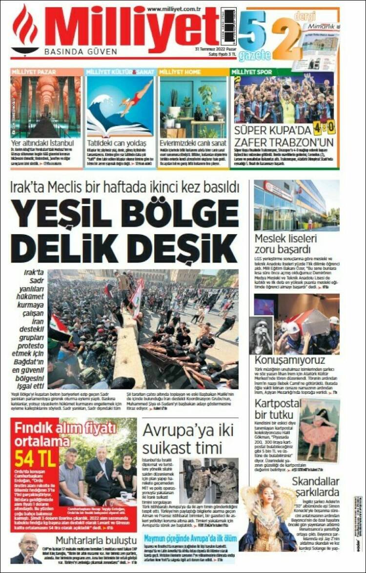 Portada de Milliyet (Turqu&iacute;a)