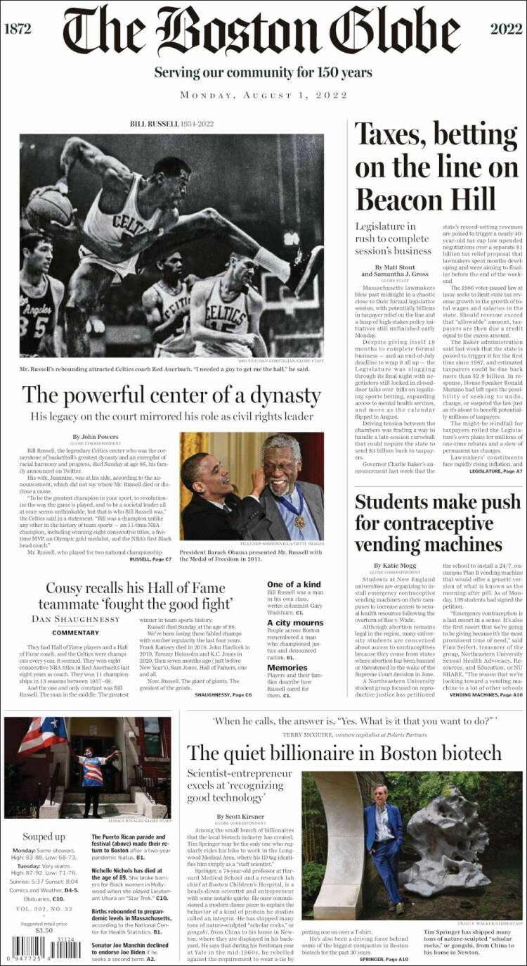 Portada de Boston Globe (USA)