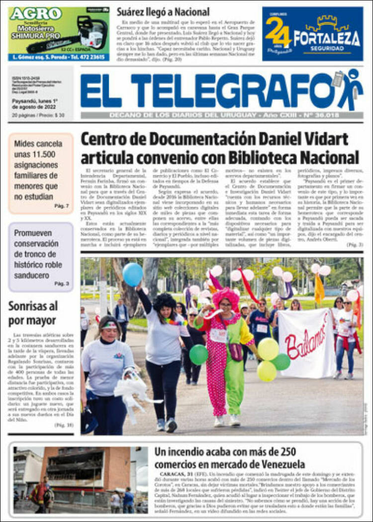 Portada de El Telégrafo (Uruguay)