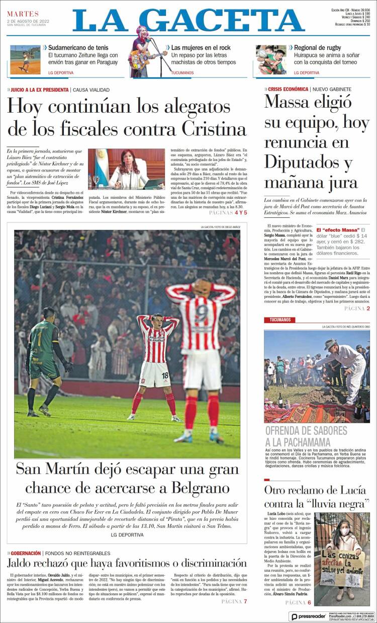 Portada de La Gaceta (Argentina)