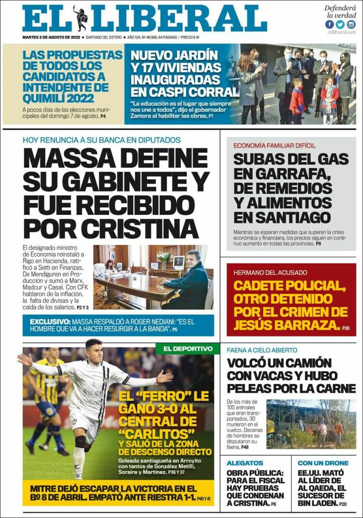 Portada de Diario El Liberal (Argentina)