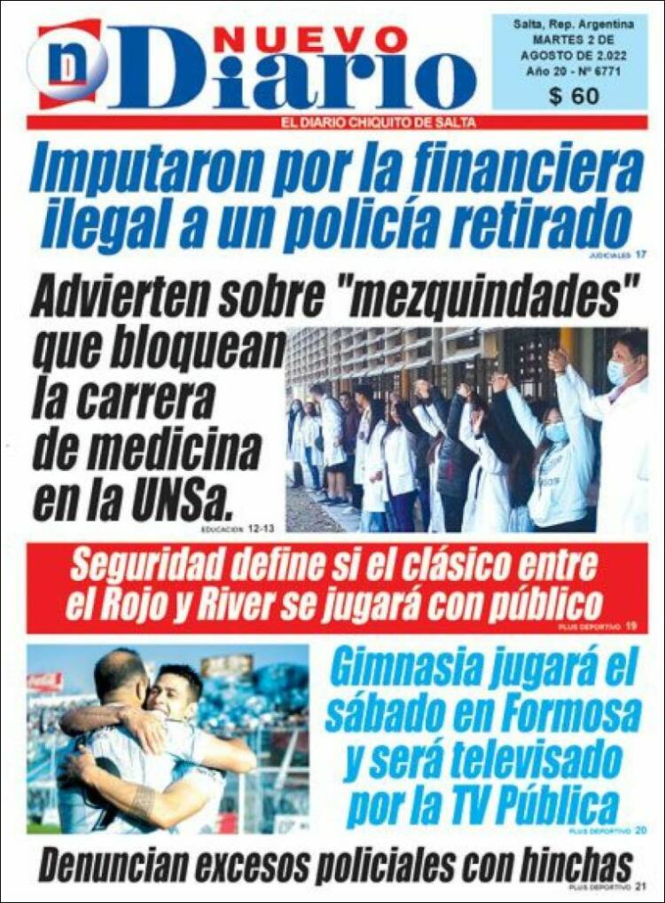 Portada de Nuevo Diario de Salta (Argentina)