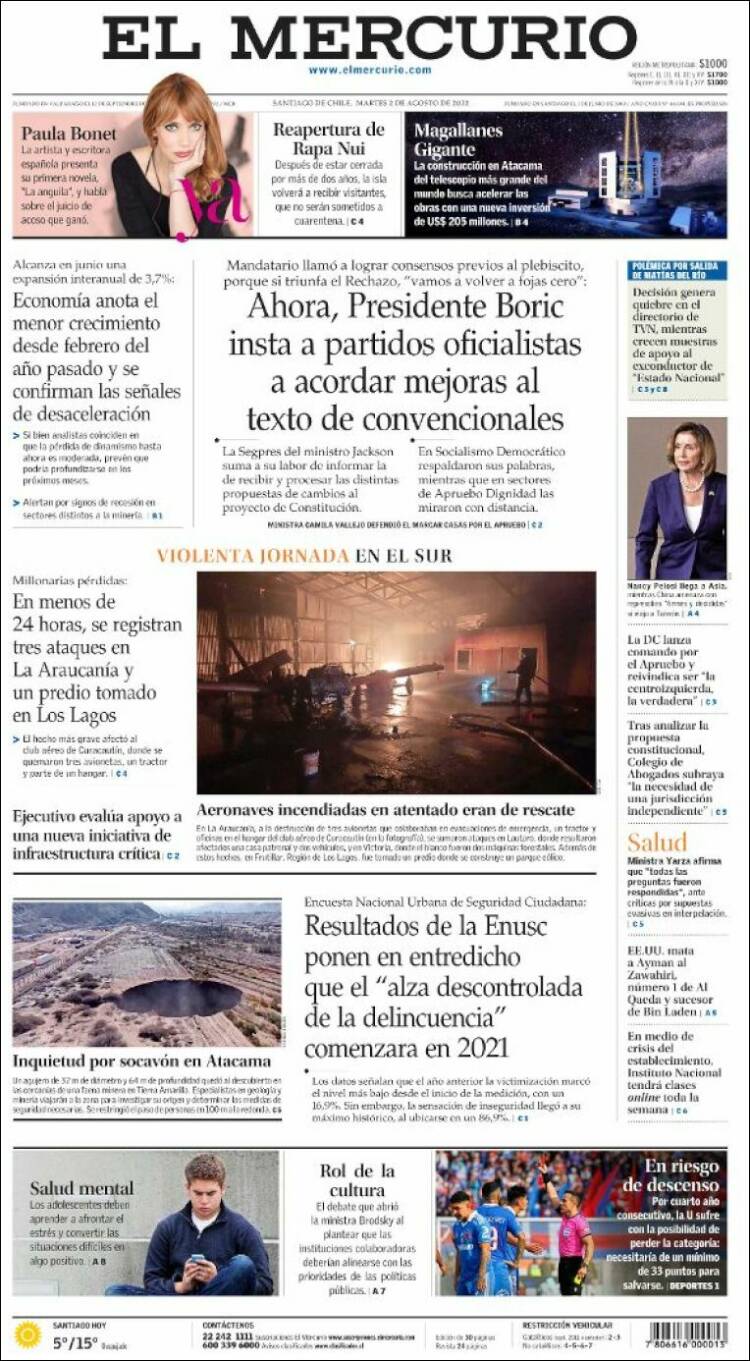 Portada de El Mercurio (Chile)