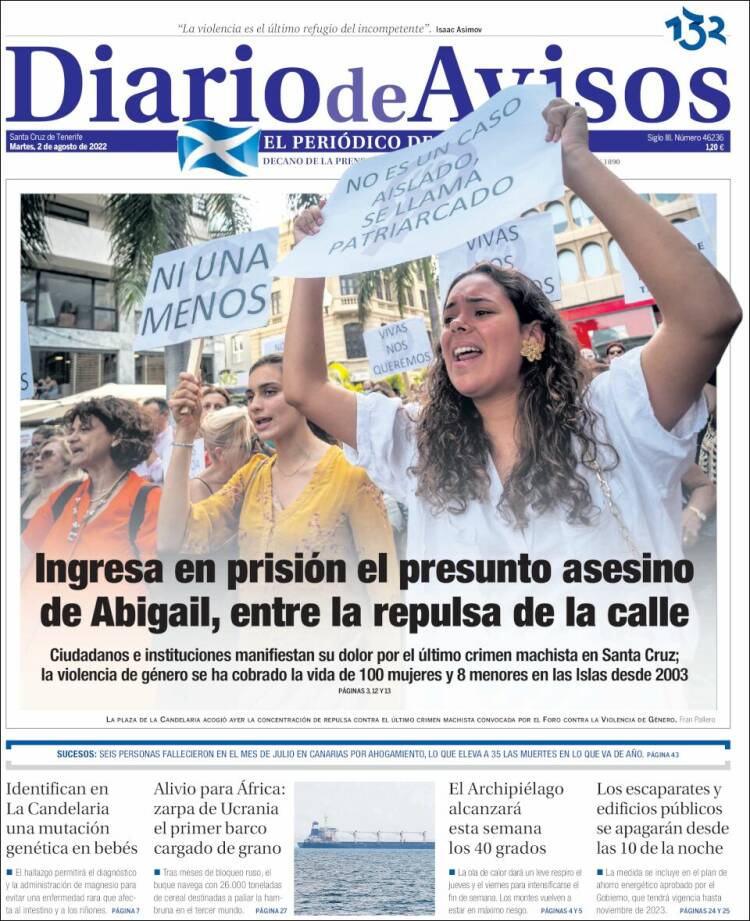Portada de Diarios de Avisos (España)