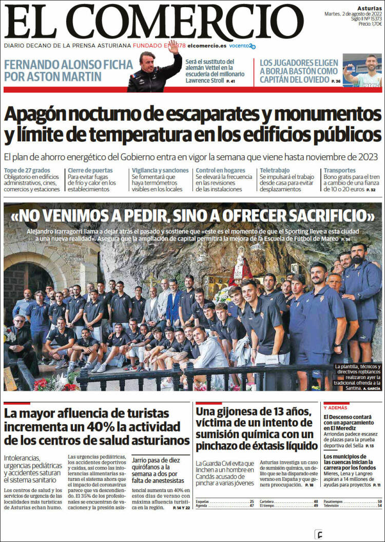 Portada de El Comercio (España)