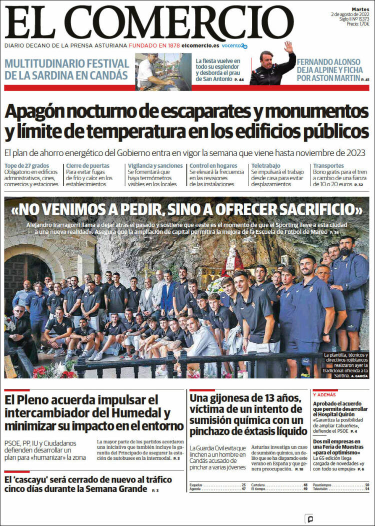 Portada de El Comercio - Gijón (España)