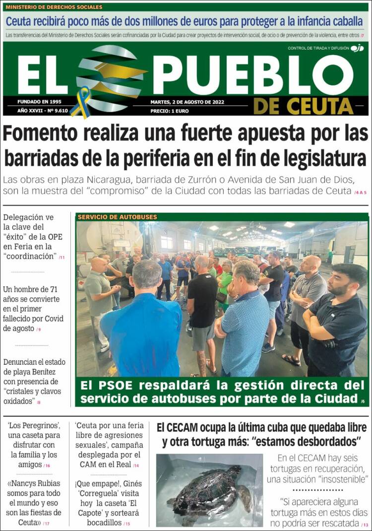 Portada de El Pueblo de Ceuta (España)
