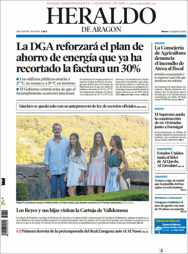 Portada de Heraldo de Aragón (España)