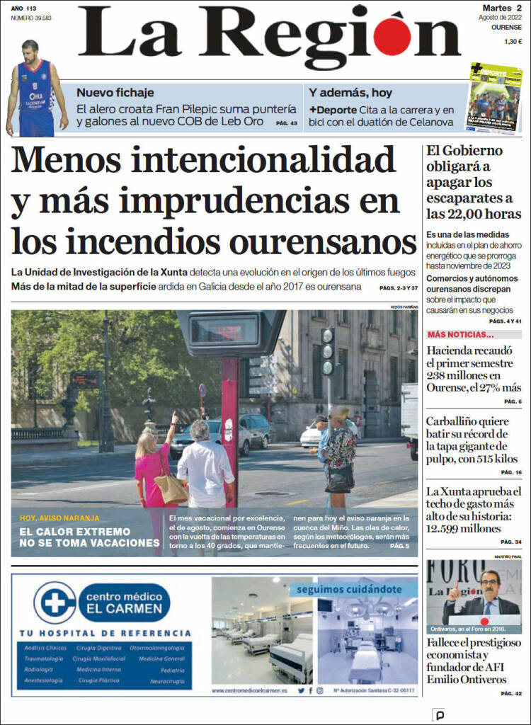 Portada de La Región de Ourense (España)