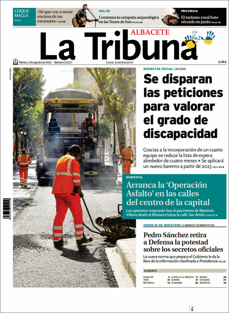 Portada de La Tribuna de Albacete (España)