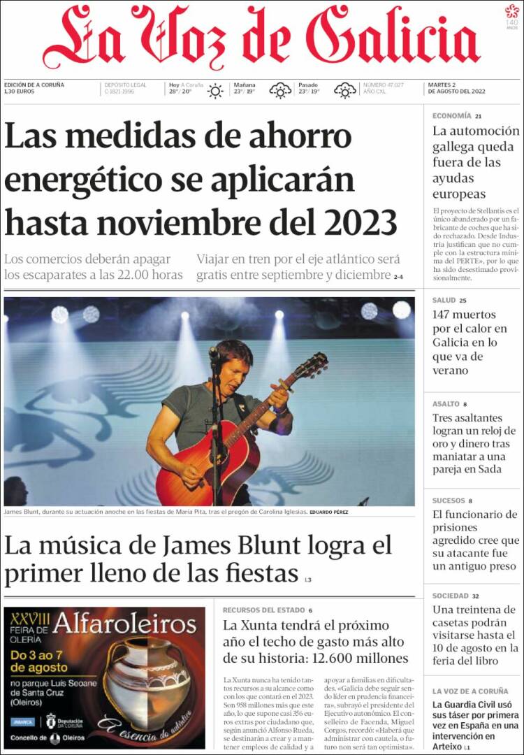 Portada de La Voz de Galicia (España)