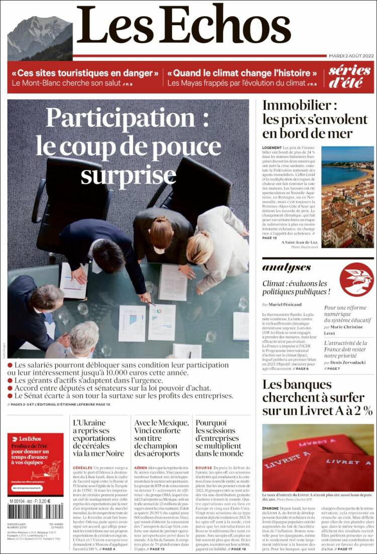 Portada de Les Echos (France)