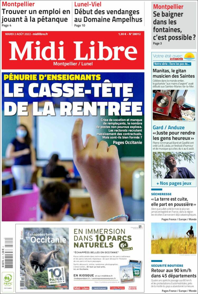 Journal Midi Libre France Les Unes Des Journaux De France Toute La Presse Daujourdhui