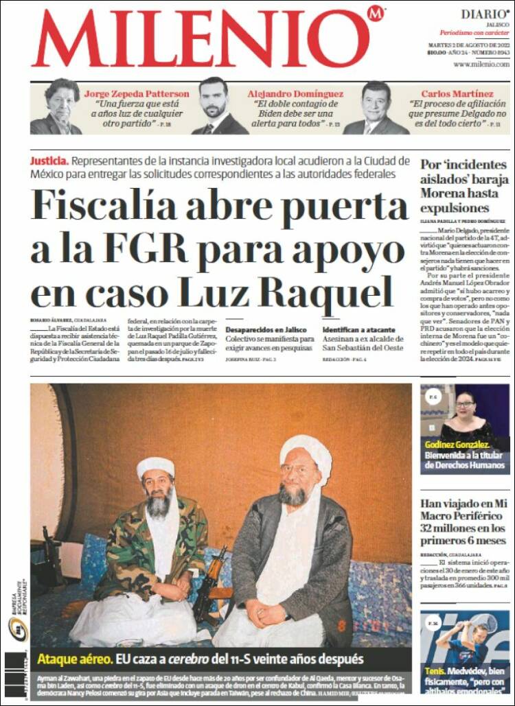 Portada de Milenio - Jalisco (México)