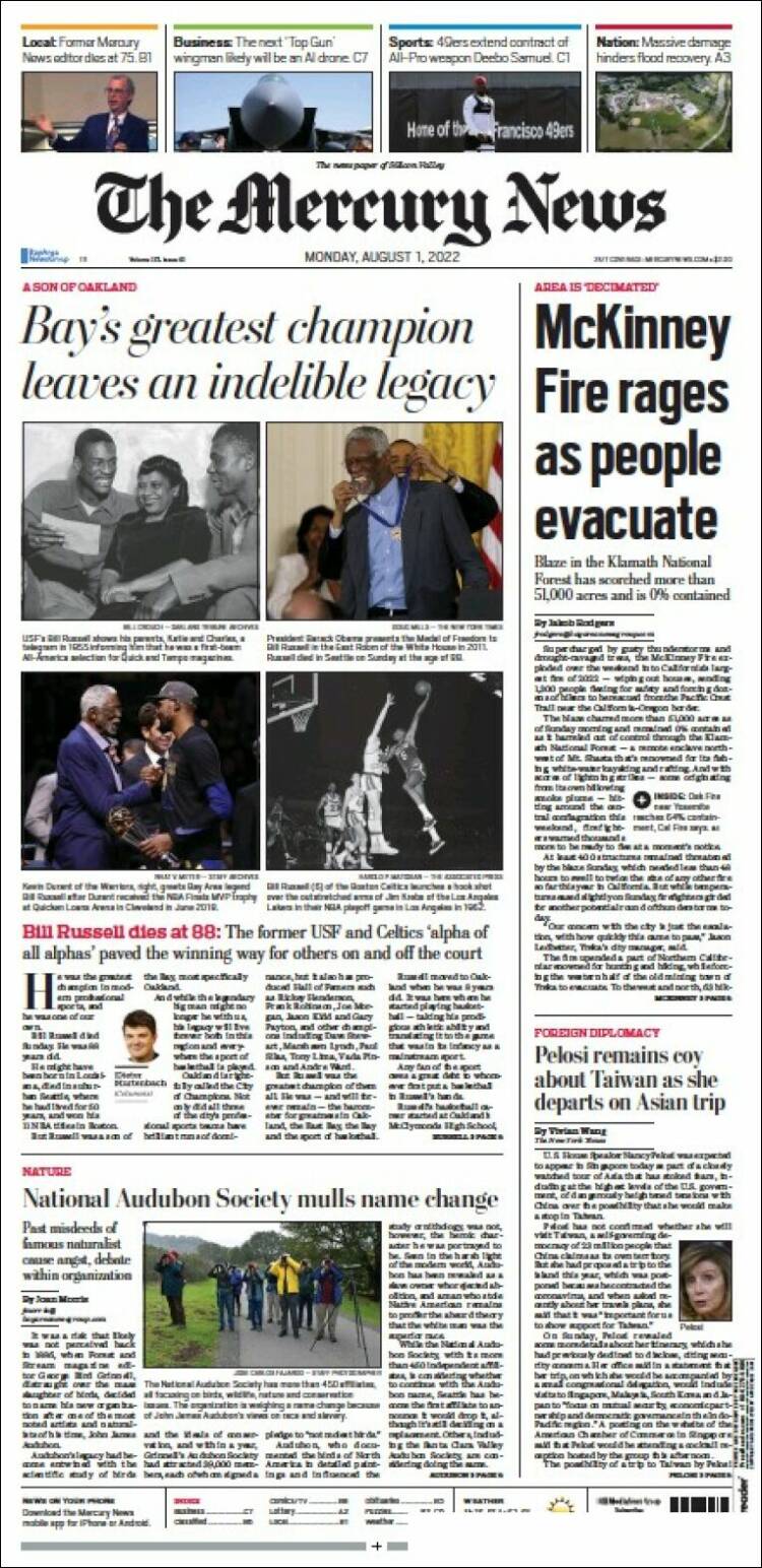 Portada de San Jose Mercury News (USA)