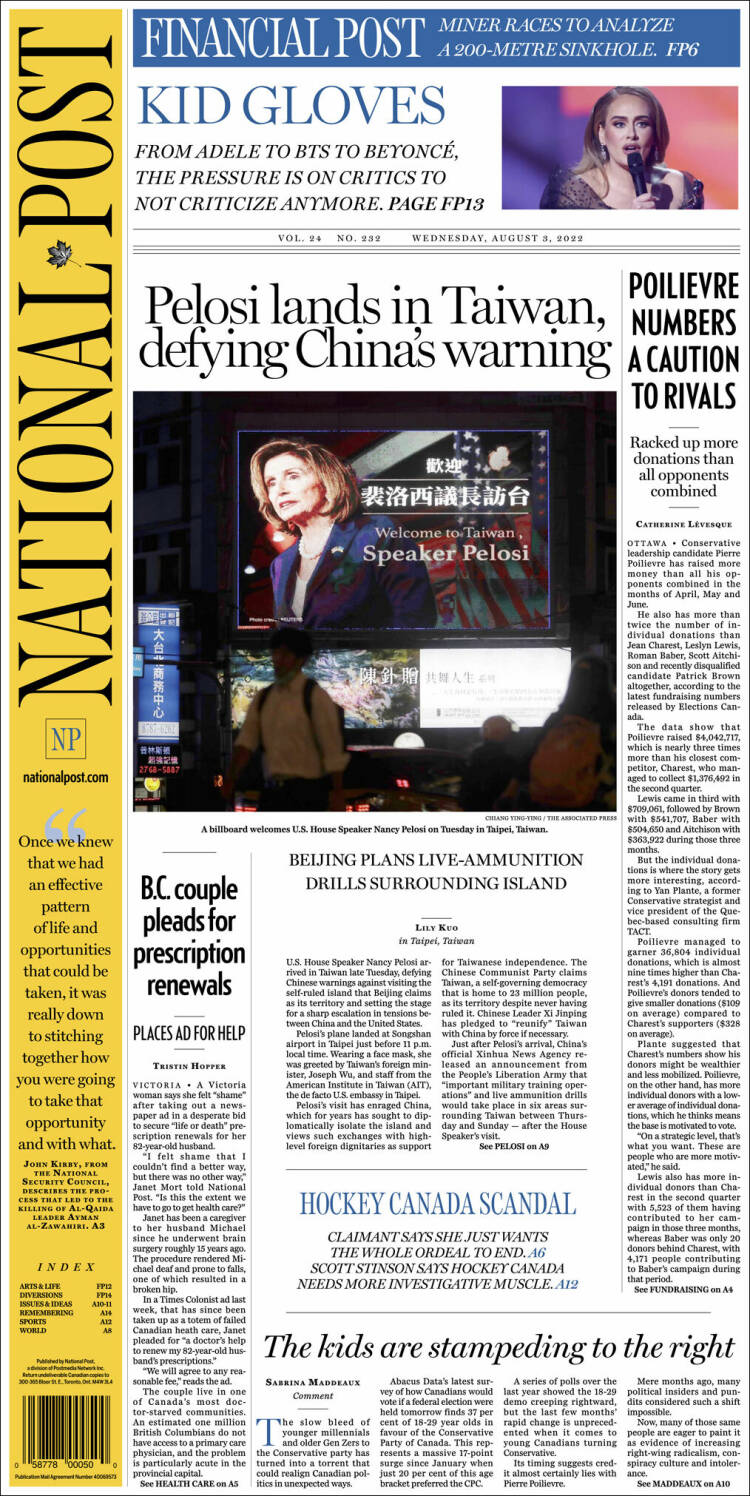 Portada de The National Post (Canadá)