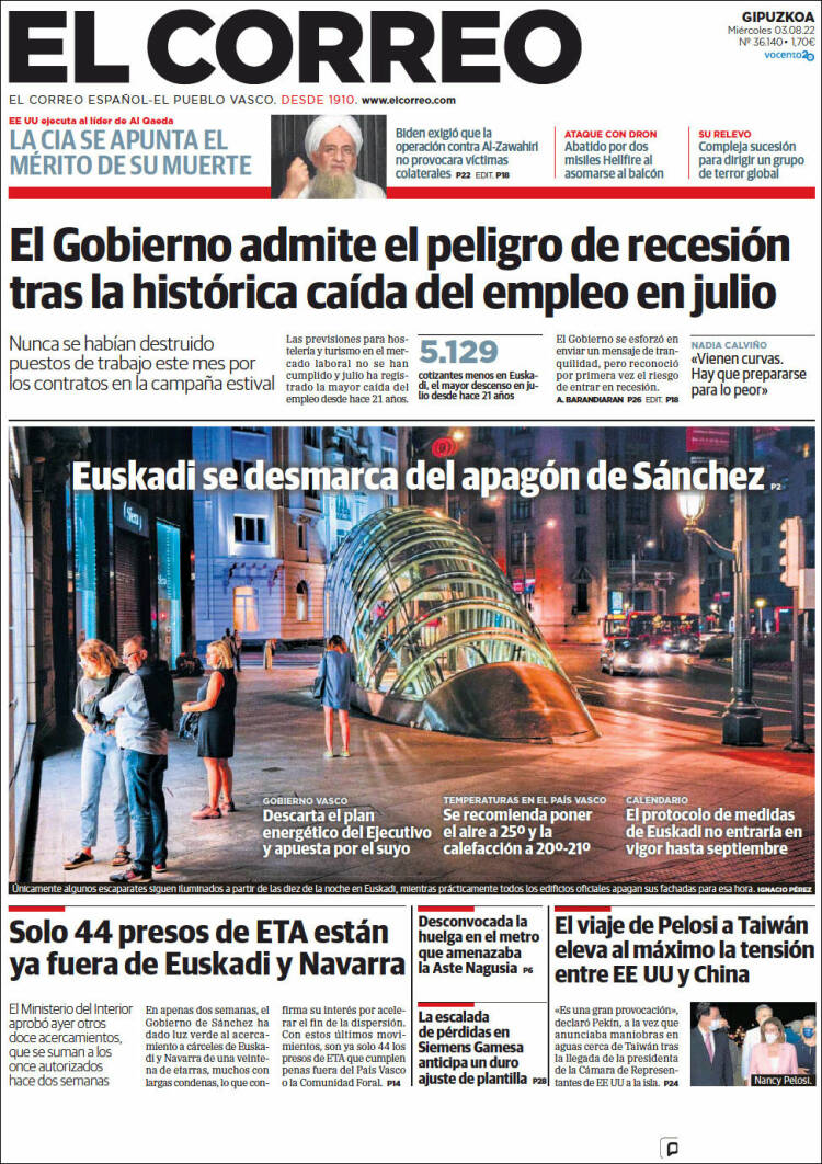 Portada de El Correo - Guipuzcoa (España)