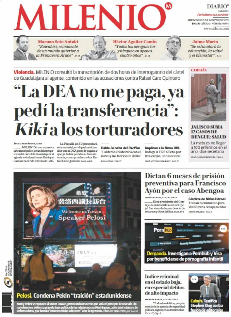 Portada de Milenio - Jalisco (México)