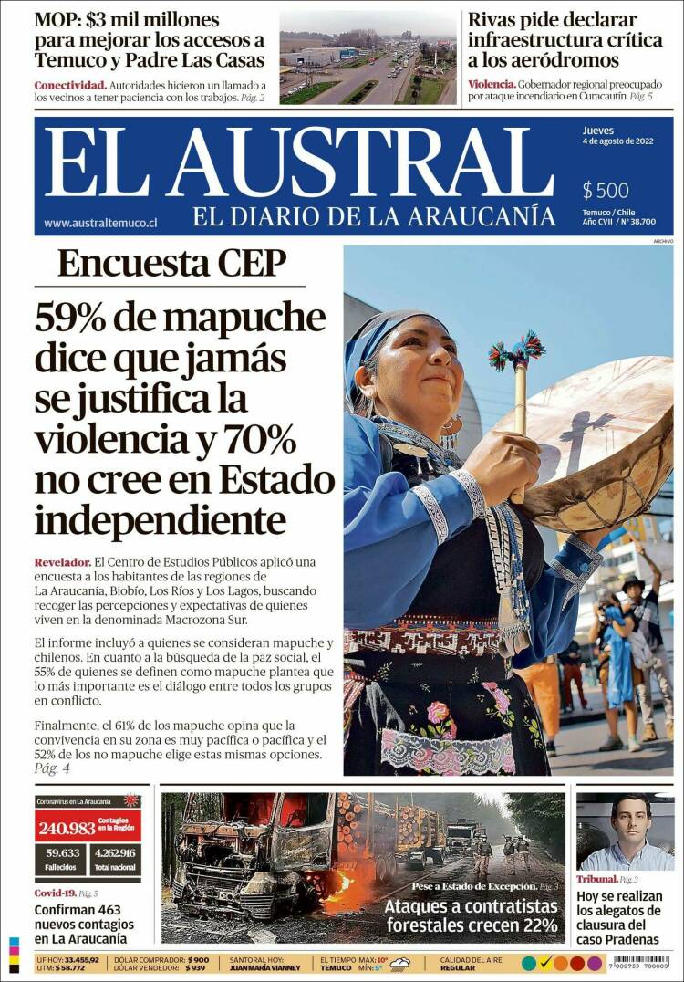 Portada de El Austral de Temuco (Chile)