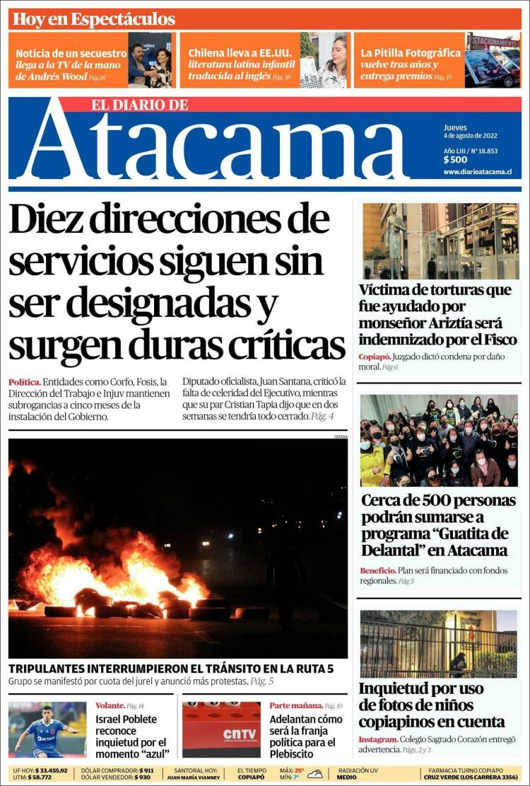 Portada de Diario de Atacama (Chile)