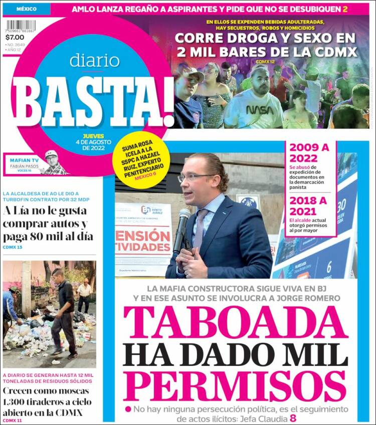 Portada de Diario Basta (México)