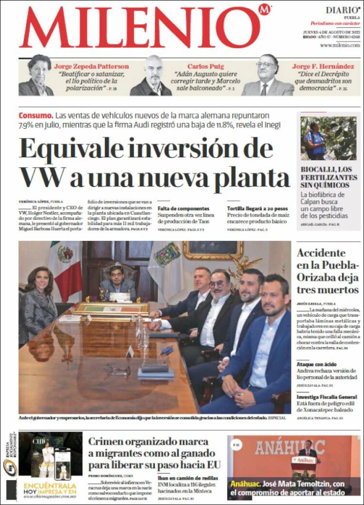 Portada de Milenio de Puebla (México)