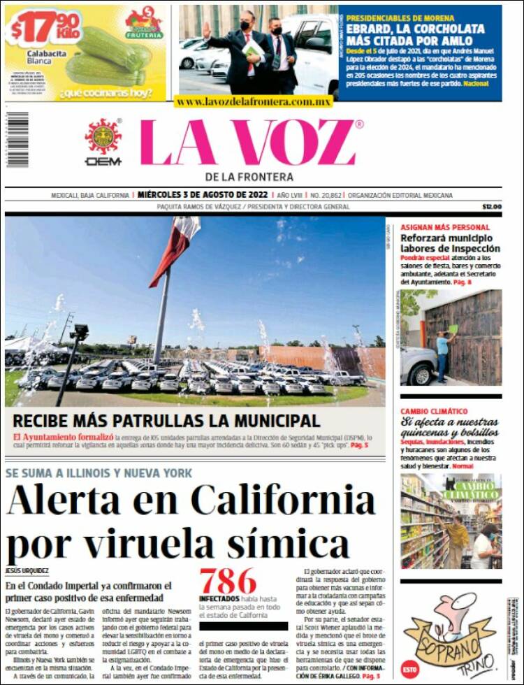 Portada de La Voz de la Frontera (México)