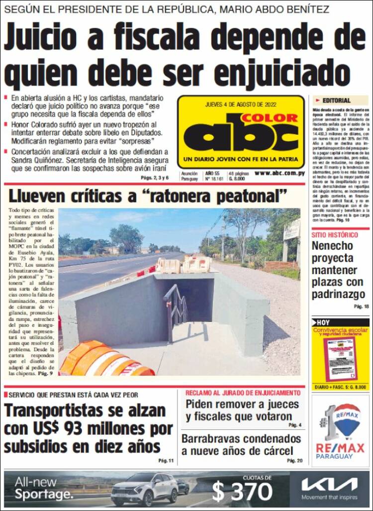 Portada de ABC Color (Paraguay)