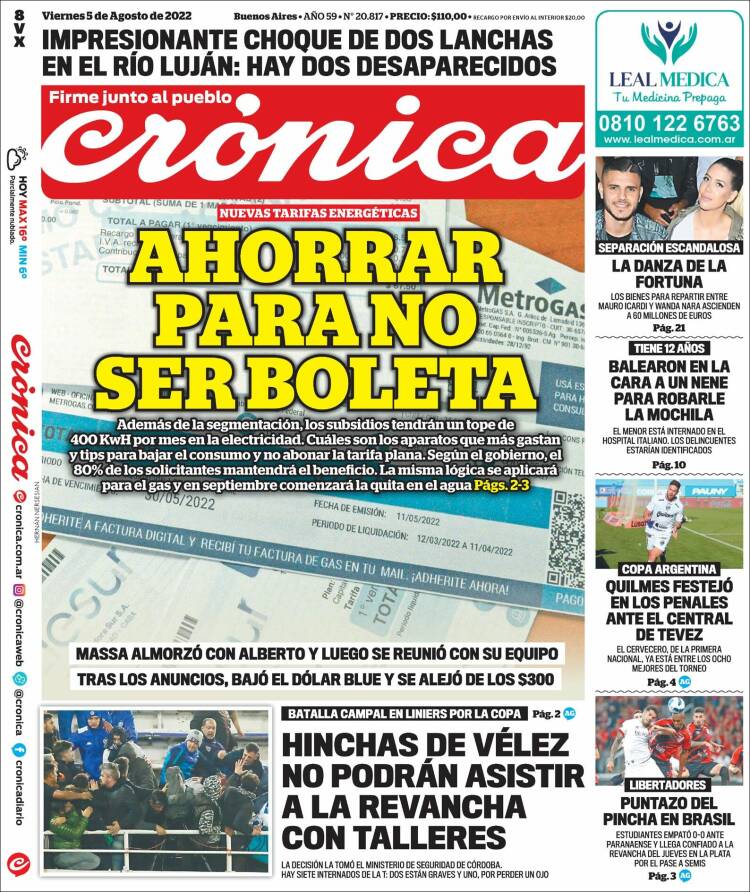 Portada de Crónica (Argentina)