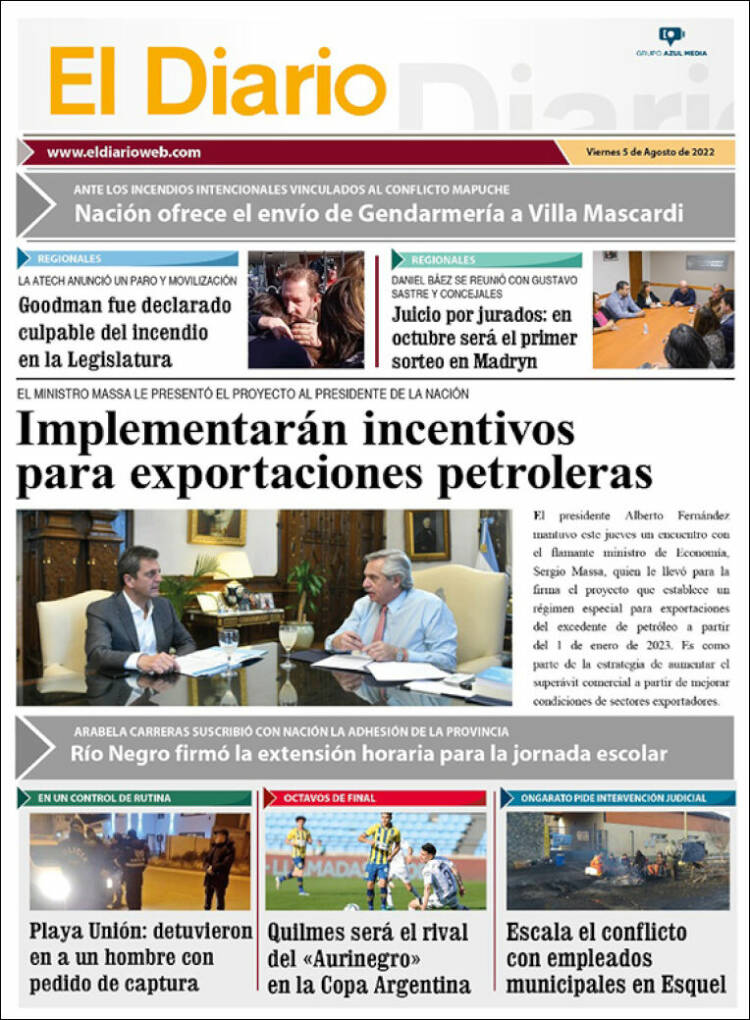 Portada de El Diario de Madryn (Argentina)