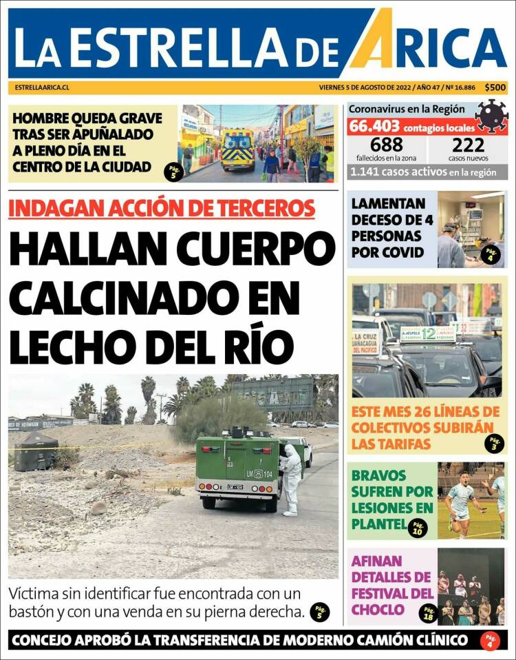 Portada de La Estrella de Arica (Chile)