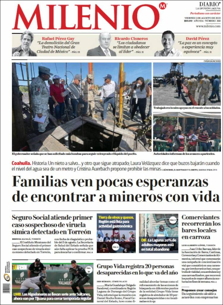 Portada de Milenio - Laguna (México)