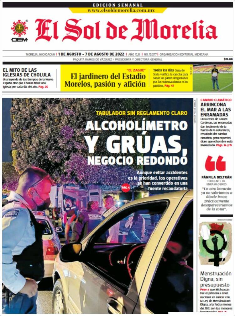 Portada de El Sol de Morelia (México)