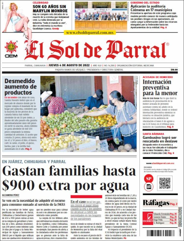 Portada de El Sol de Parral (México)