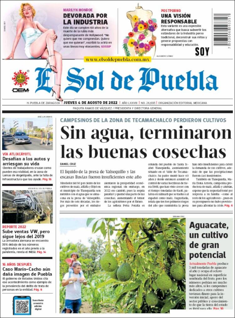 Portada de El Sol de Puebla (México)