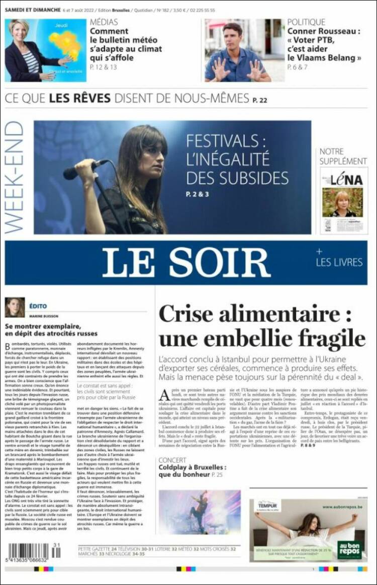 Portada de Le Soir (B&eacute;lgica)
