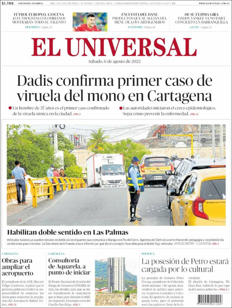 Portada de El Universal (Colombia)