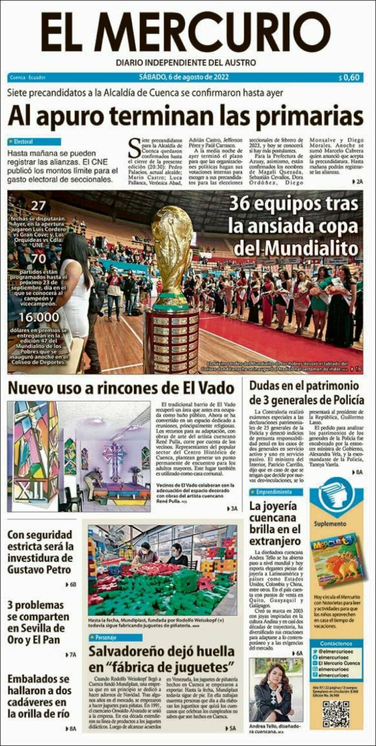Portada de Diario El Mercurio (Ecuador)
