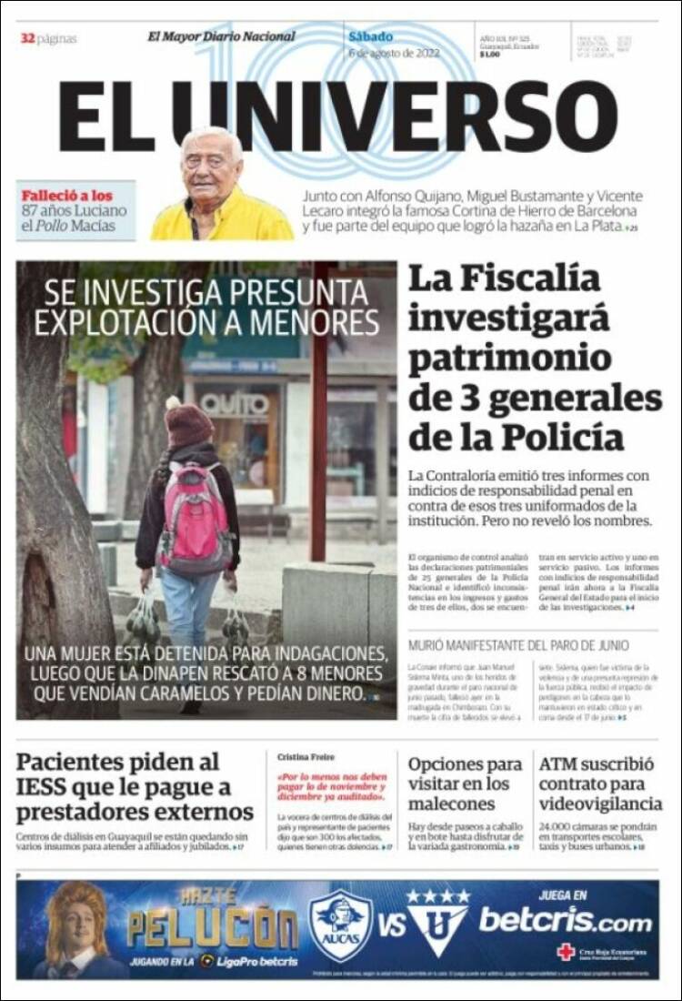 Portada de El Universo - Ecuador (Ecuador)
