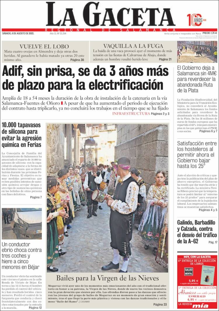 Portada de La Gaceta de Salamanca (España)