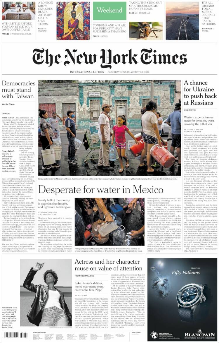 Portada de International New York Times (Europa)