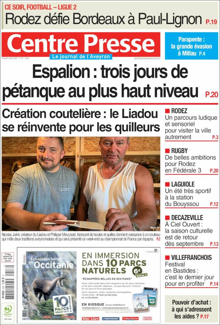 Portada de Centre Presse (Francia)