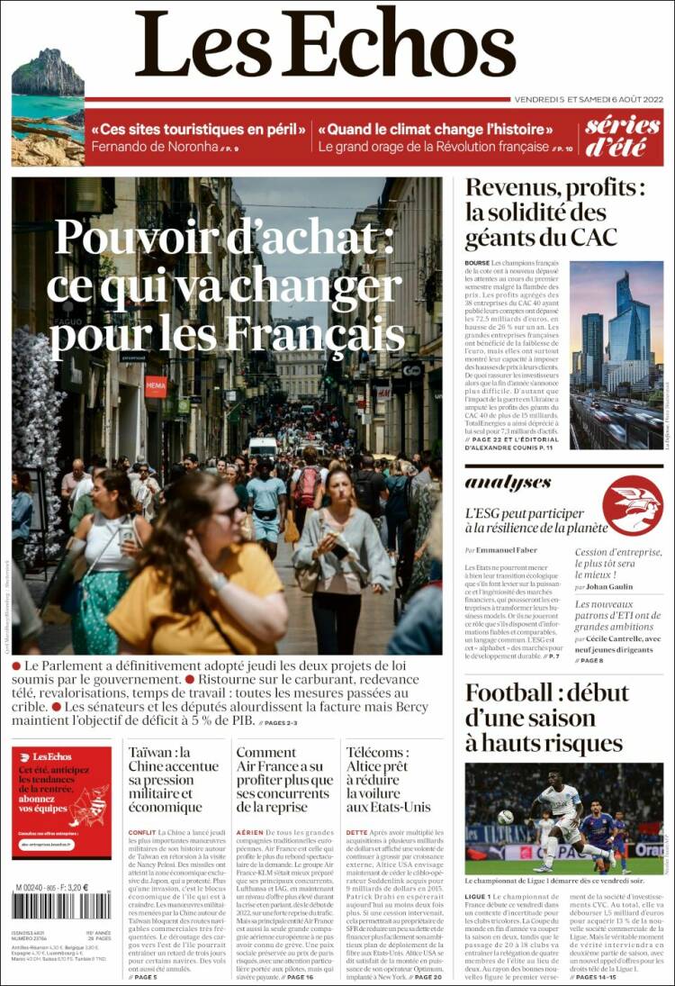 Portada de Les Echos (Francia)