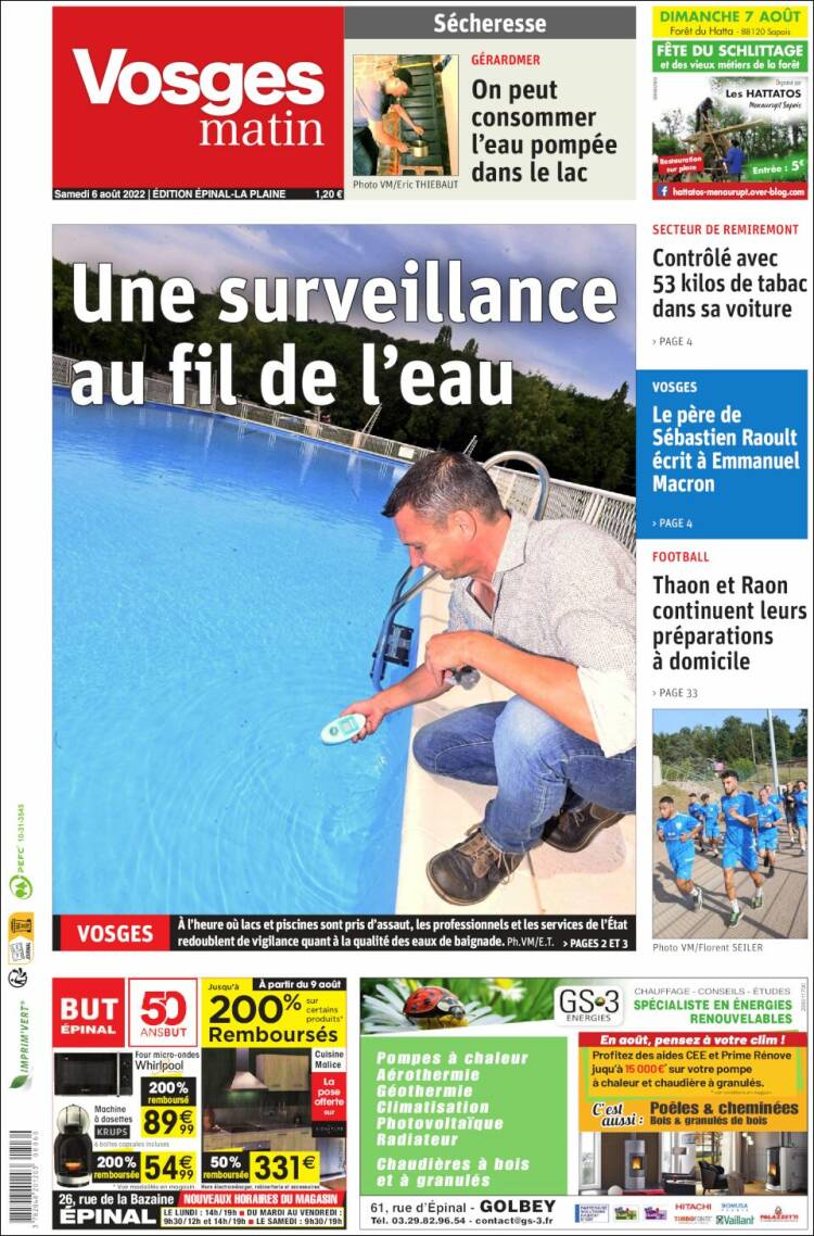 Portada de Vosges Matin (Francia)