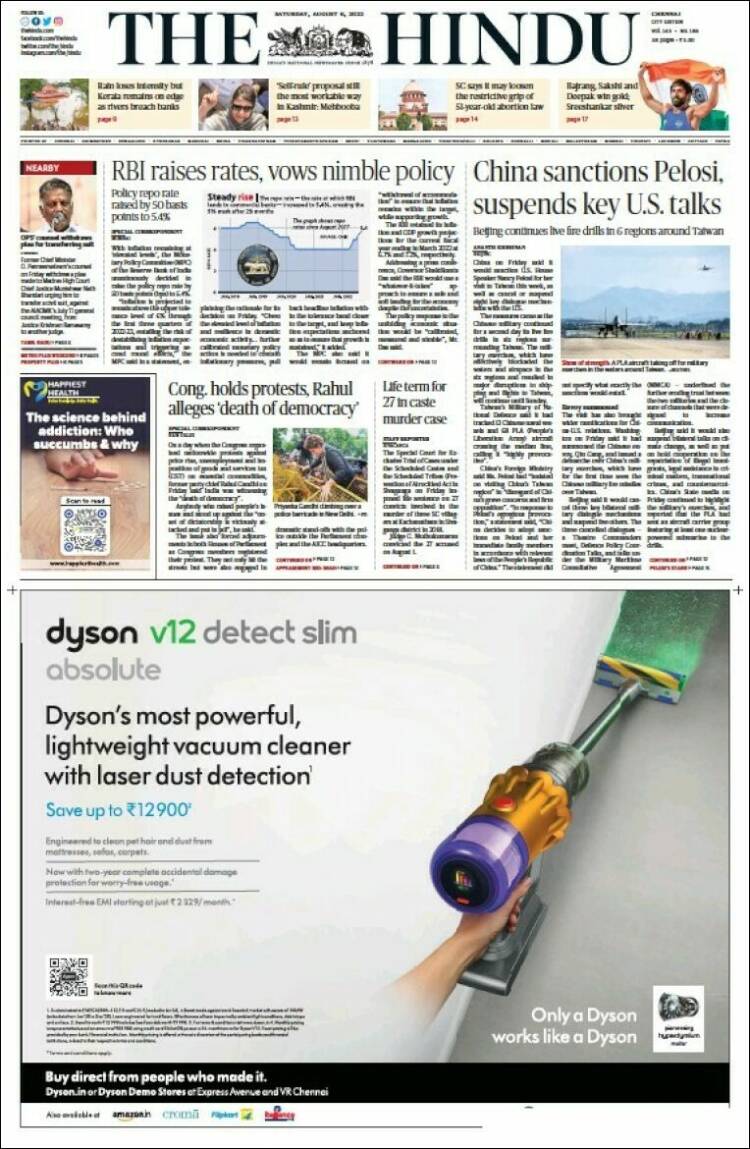 Portada de The Hindu (India)