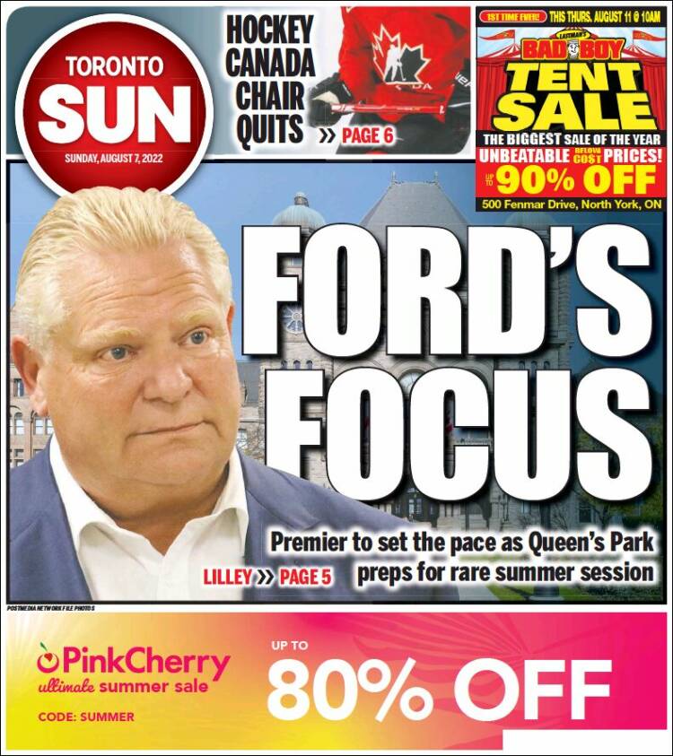 Portada de The Toronto Sun (Canadá)