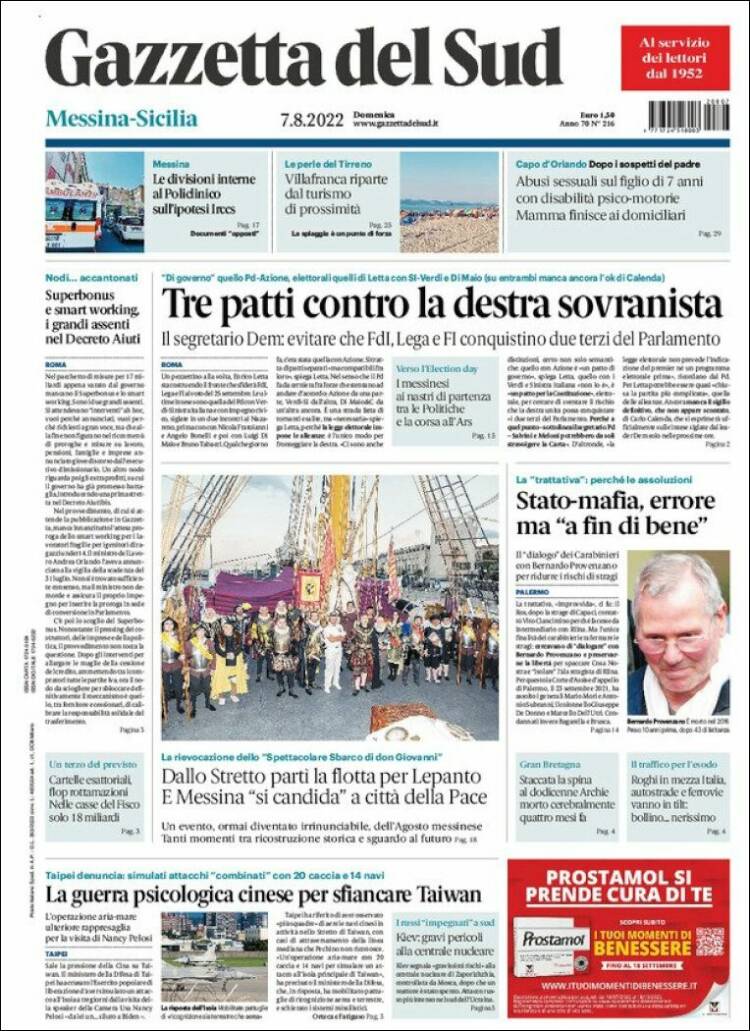 Portada de Gazzetta del Sud (Italia)