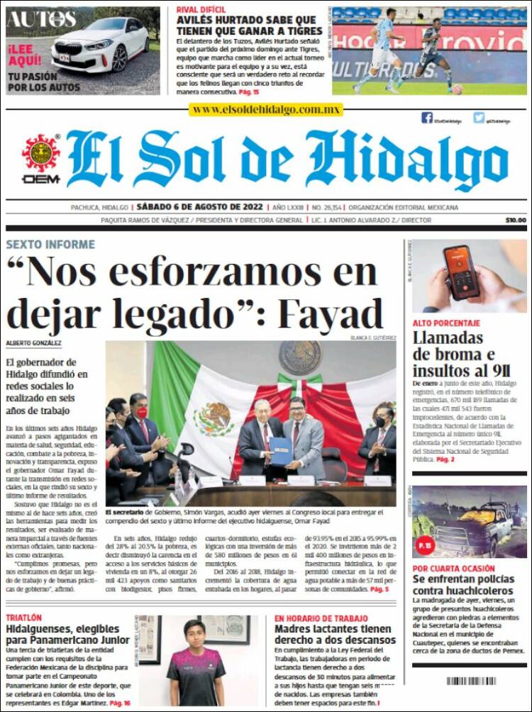 Portada de El Sol de Hidalgo (México)