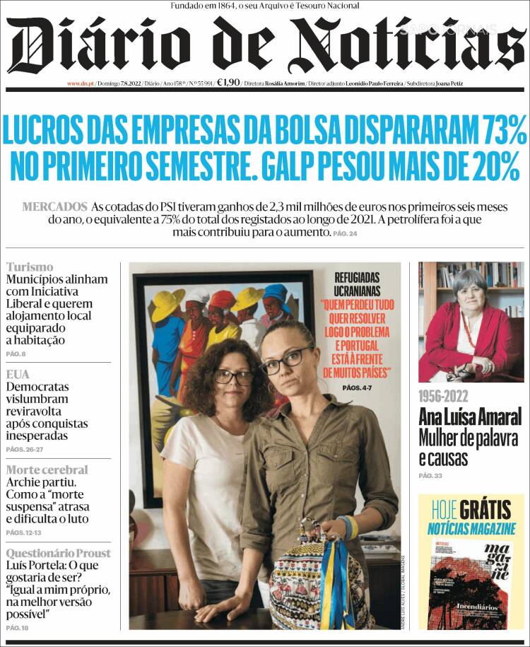 Portada de Diário de Noticias (Portugal)