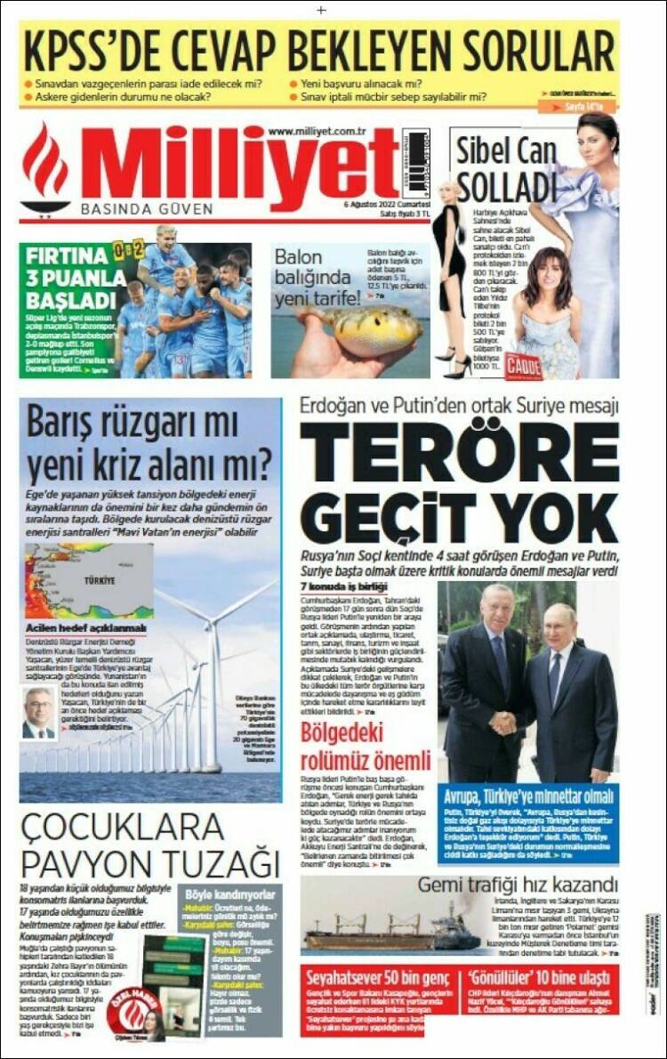 Portada de Milliyet (Turqu&iacute;a)